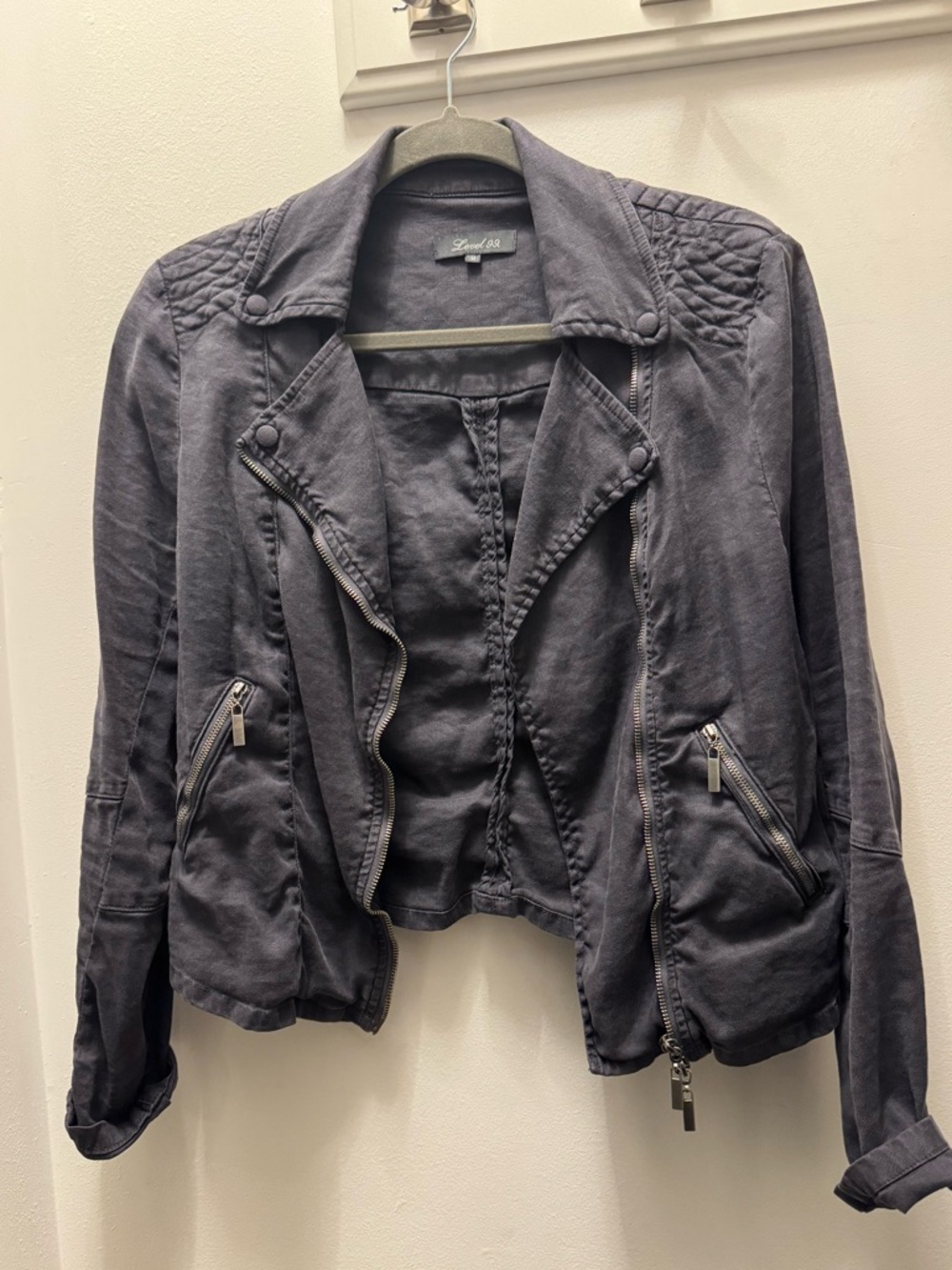 Washed Charcoal Moto Jacket-Linen Blend